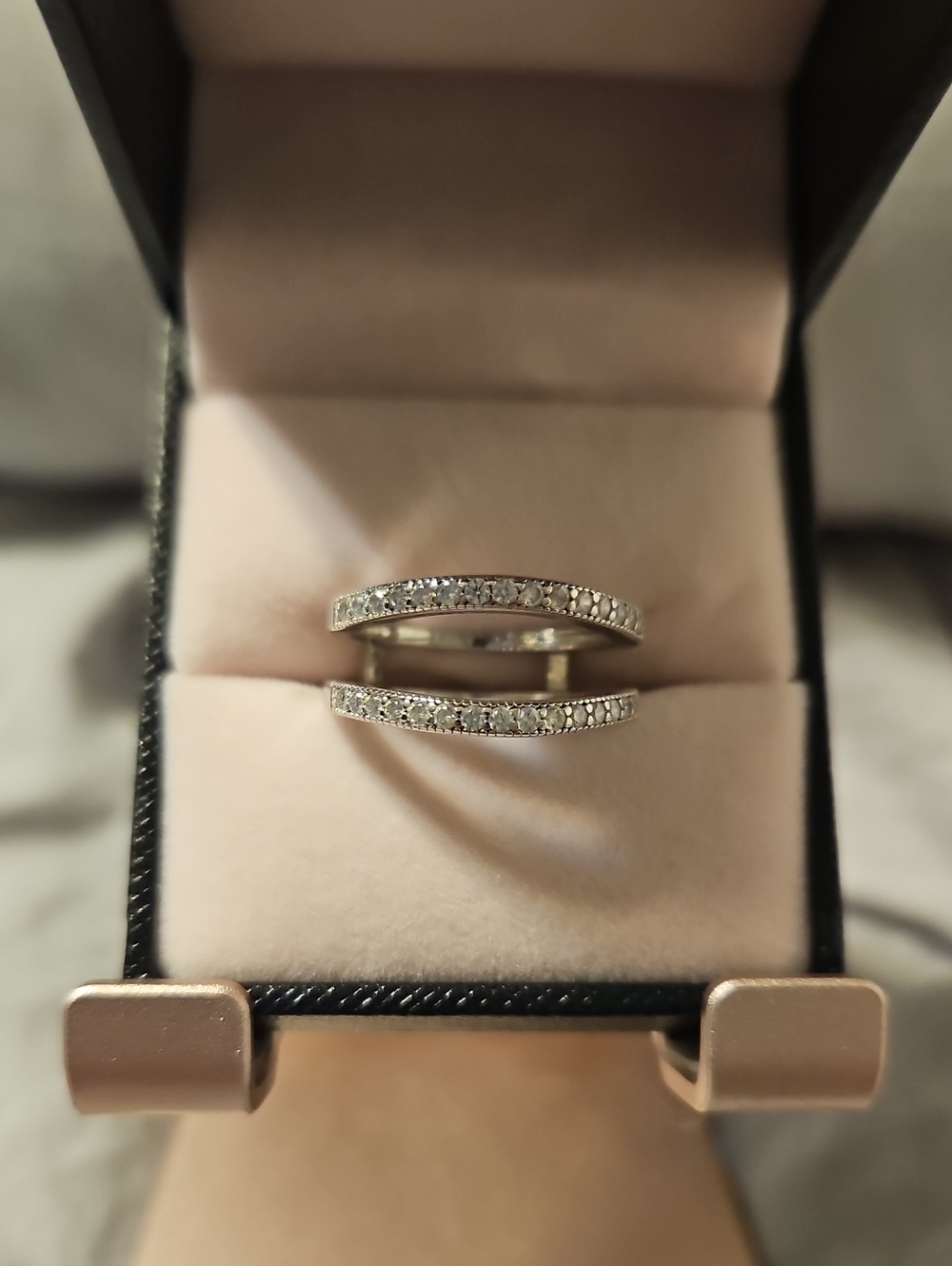 Elegant Double-Band Pavé Crystal Ring Guard - Sterling Silver